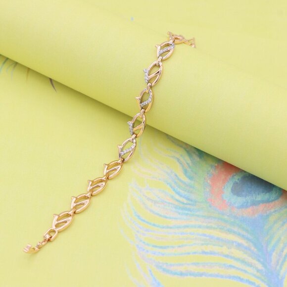 "Rose Gold Link Bracelet with CZ Accents, Elegant Chain Design, XPBL0831 - Picture 5 of 12